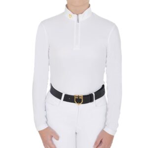 Polo Equestro Bambina da Concorso Tessuto Tecnico Felpato Bianco