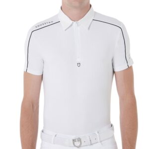 Polo Equestro da Concorso per Uomo con Inserti in Mesh Bianca