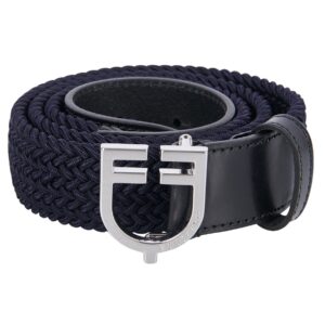 Cintura Equestro Cuoio ed Elastico Blu Navy Logo Argentato