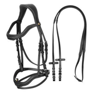 Testiera Inglese Equestro in Pelle Italiana Morbida con Redini Nero