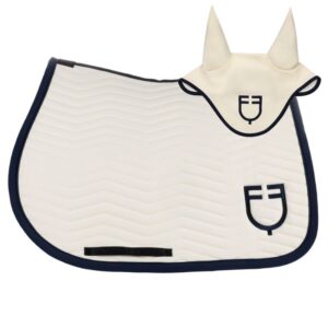 Sottosella e Cuffietta Equestro Wave Quilting Bianco Antico Blu Navy